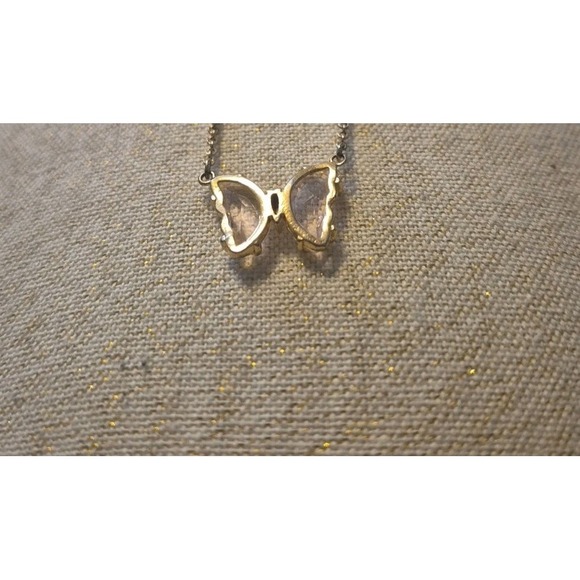 14k Gold Plated Pink Crystal Butterfly Necklace - Picture 4 of 10